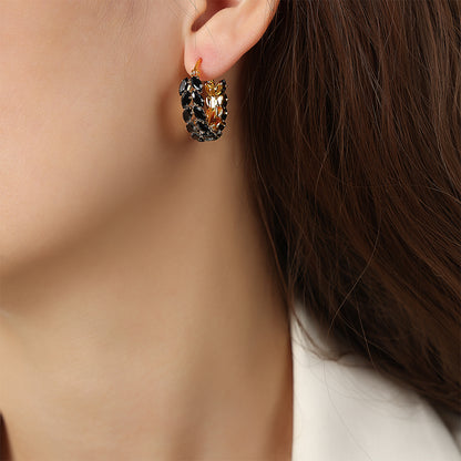 Round Black Zircon Earrings