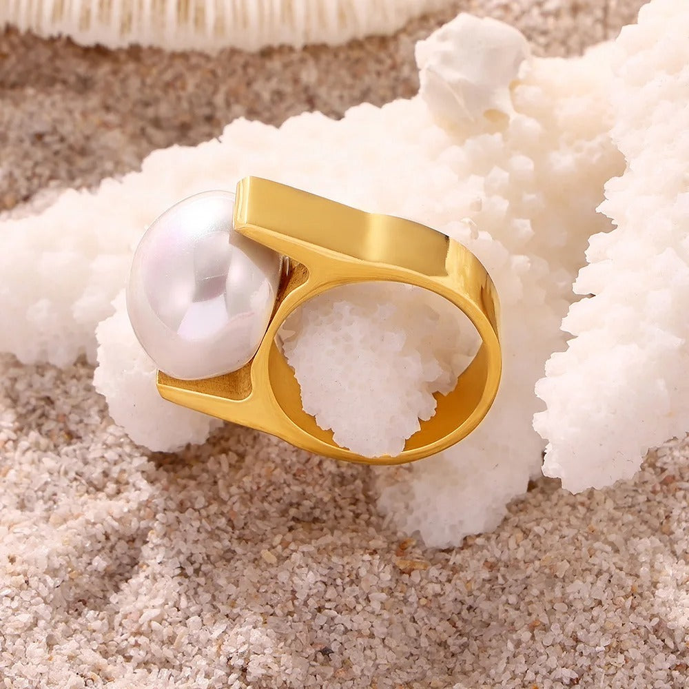 Big Simulated Pearl Ring